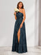 A-Line/Princess One-Shoulder Long Floral Bridesmaid Dresses with Split Side