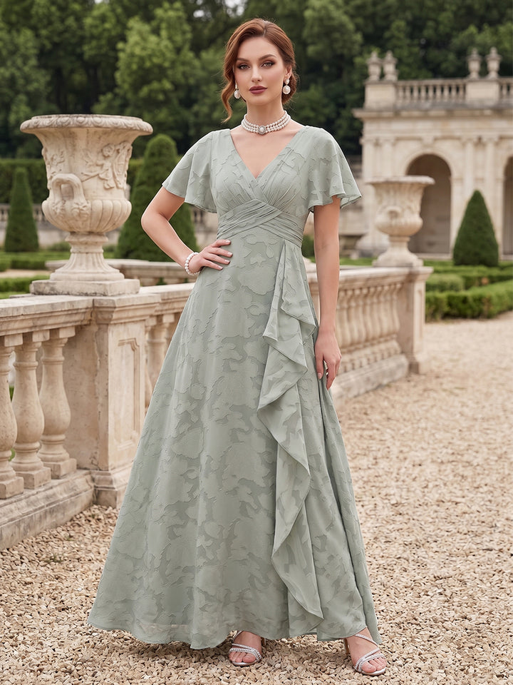 A-Line/Princess V-Neck Long Floral Bridesmaid Dresses with Ruffles