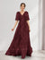 A-Line V-Neck Half Sleeves Split Side Floral Bridesmaid Dresses With Pockets