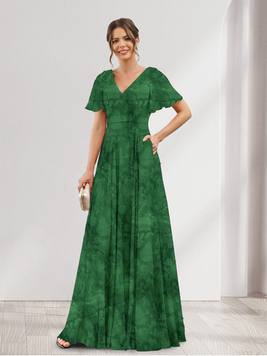 Lavetir Eucalyptus A-Line V-Neck Short Sleeves Floral Bridesmaid Dresses with Pockets 2026