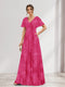 A-Line V-Neck Short Sleeves Floral Bridesmaid Dresses with Pockets