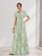A-Line V-Neck Short Sleeves Floral Bridesmaid Dresses with Pockets