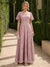 A-Line V-Neck Short Sleeves Floor-Length Bridesmaid Dresses with Pockets