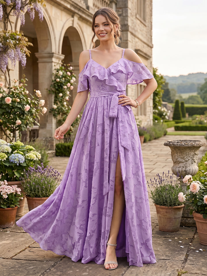 A-Line V-Neck Spaghetti Straps Floral Bridesmaid Dresses with Pockets