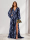 A-Line/Princess V-Neck Long Sleeves Floor Length Bridesmaid Dresses with Split Side