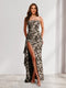 Sheath/Column Strapless Pleated Ruffle Floral Bridesmaid Dresses with Split Side