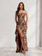 Sheath/Column Strapless Pleated Ruffle Floral Bridesmaid Dresses with Split Side