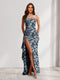 Sheath/Column Strapless Pleated Ruffle Floral Bridesmaid Dresses with Split Side