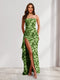 Sheath/Column Strapless Pleated Ruffle Floral Bridesmaid Dresses with Split Side