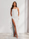 Sheath/Column Strapless Pleated Ruffle Floral Bridesmaid Dresses with Split Side