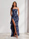 Sheath/Column Strapless Pleated Ruffle Floral Bridesmaid Dresses with Split Side