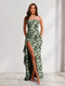 Sheath/Column Strapless Pleated Ruffle Floral Bridesmaid Dresses with Split Side