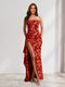 Sheath/Column Strapless Pleated Ruffle Floral Bridesmaid Dresses with Split Side