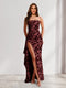 Sheath/Column Strapless Pleated Ruffle Floral Bridesmaid Dresses with Split Side