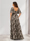 A-Line V-Neck Half Sleeves Floral Bridesmaid Dresses With Pockets & Split Side