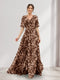 A-Line V-Neck Half Sleeves Floral Bridesmaid Dresses With Pockets & Split Side
