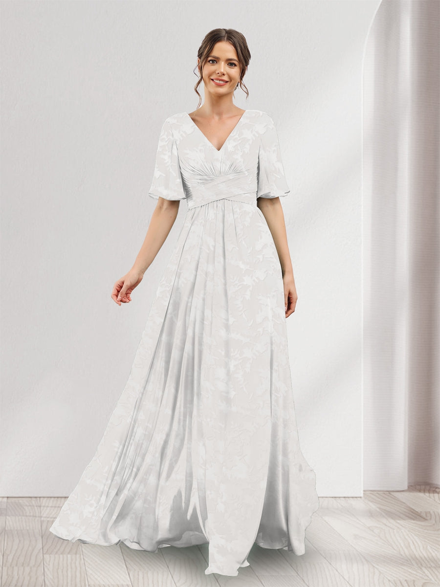 Lavetir Ivory A-Line V-Neck Half Sleeves Floral Bridesmaid Dresses With Pockets & Split Side 2026