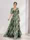 A-Line V-Neck Half Sleeves Floral Bridesmaid Dresses With Pockets & Split Side