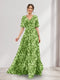 A-Line V-Neck Half Sleeves Floral Bridesmaid Dresses With Pockets & Split Side
