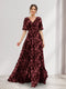 A-Line V-Neck Half Sleeves Floral Bridesmaid Dresses With Pockets & Split Side