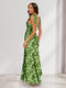 Trumpet/Mermaid V-Neck Asymmetrical Floral Wedding Guest Dresses with Bow & Ruffles