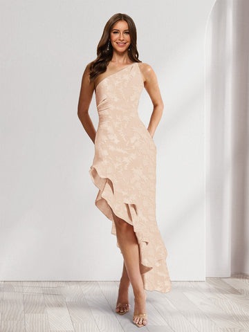 Sheath/Column One-Shoulder Ruffle Floral Wedding Guest Dresses with Split Side