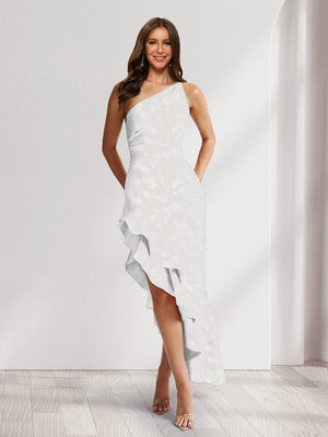 Sheath/Column One-Shoulder Ruffle Floral Wedding Guest Dresses with Split Side