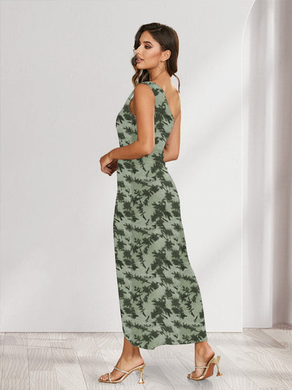 Sheath/Column One-Shoulder Short Floral Women's Dresses with Split Side