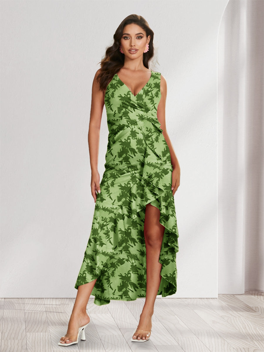 Sheath/Column V-Neck High Low Floral Women&
