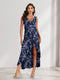 Sheath/Column V-Neck High Low Floral Women's Dresses with Split Side