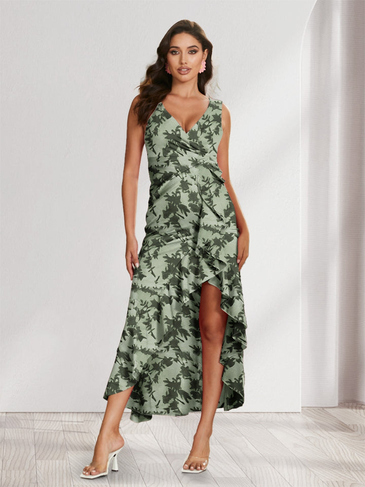 Sheath/Column V-Neck High Low Floral Women&