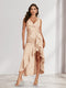 Sheath/Column V-Neck High Low Floral Women's Dresses with Split Side