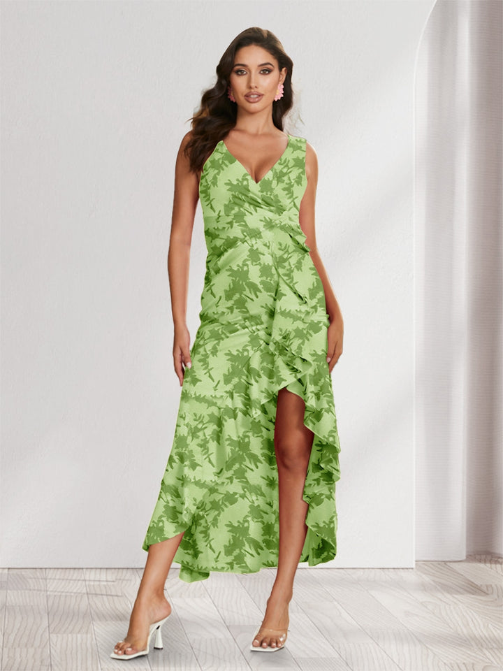 Sheath/Column V-Neck High Low Floral Women&