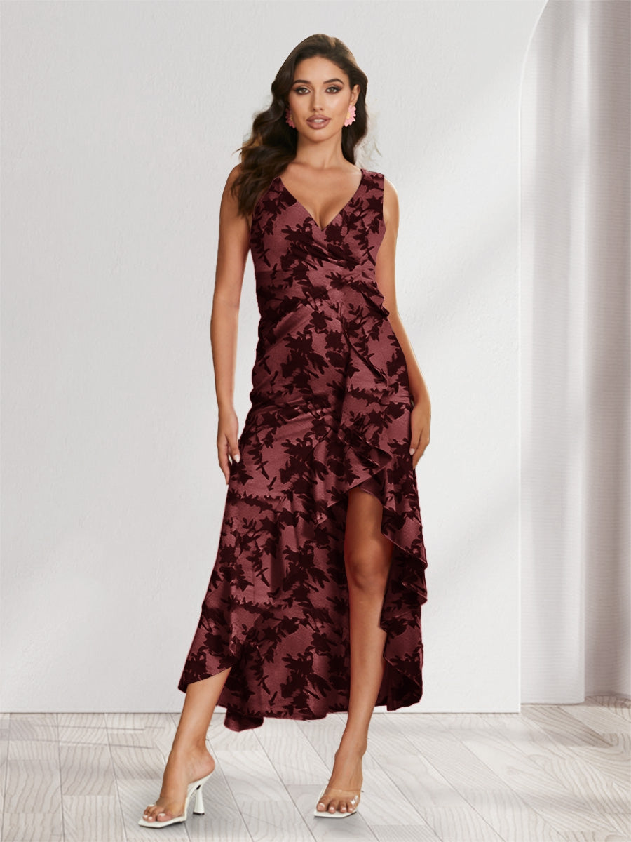 Sheath/Column V-Neck High Low Floral Women&