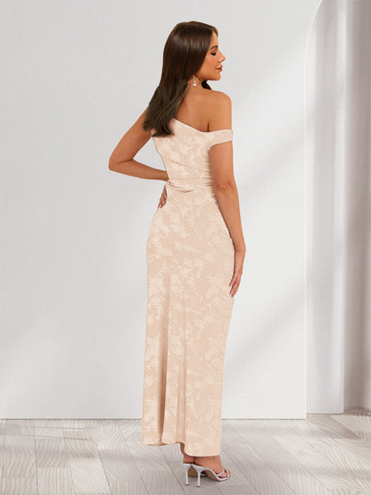 Sheath/Column Asymmetrical Sleeveless Ankle-Length Floral Wedding Guest Dresses