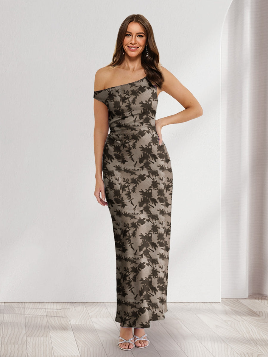 Sheath/Column Asymmetrical Sleeveless Ankle-Length Floral Wedding Guest Dresses