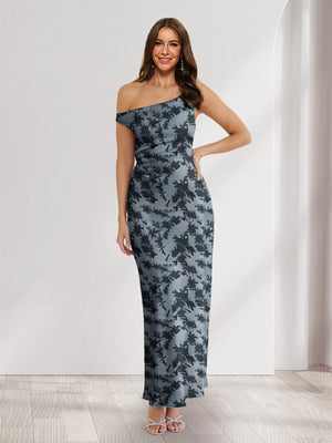 Sheath/Column Asymmetrical Sleeveless Ankle-Length Floral Wedding Guest Dresses