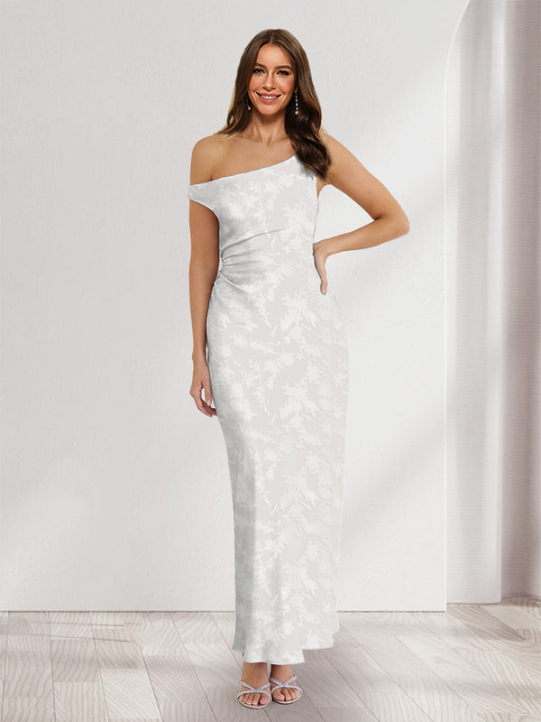 Sheath/Column Asymmetrical Sleeveless Ankle-Length Floral Wedding Guest Dresses