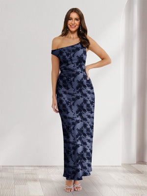 Sheath/Column Asymmetrical Sleeveless Ankle-Length Floral Wedding Guest Dresses