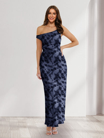 Sheath/Column Asymmetrical Sleeveless Ankle-Length Floral Wedding Guest Dresses