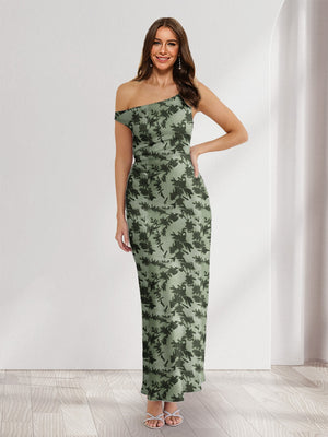 Sheath/Column Asymmetrical Sleeveless Ankle-Length Floral Wedding Guest Dresses