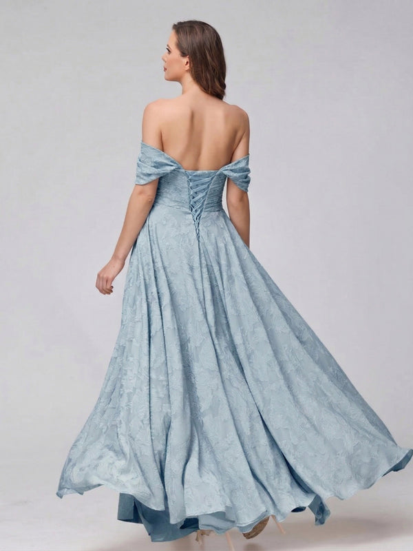 A-Line/Princess Off-the-Shoulder Sleeveless Ruched Long Bridesmaid Dresses With Split Side