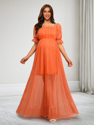 A-Line/Princess Square Neck Half Sleeves Ruched Long Baby Shower Dresses