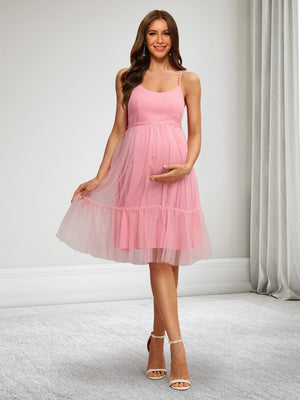 A-Line/Princess Spaghetti Straps Sleeveless Knee-Length Baby Shower Dresses with Pleats