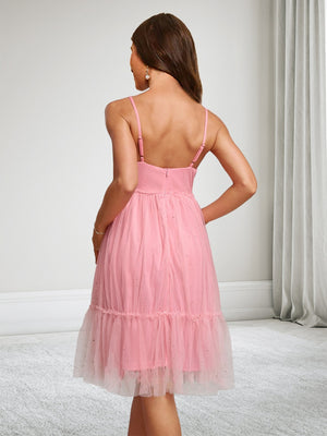 A-Line/Princess Spaghetti Straps Sleeveless Knee-Length Baby Shower Dresses with Pleats