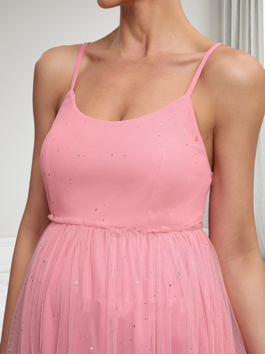 A-Line/Princess Spaghetti Straps Sleeveless Knee-Length Maternity Dresses with Pleats