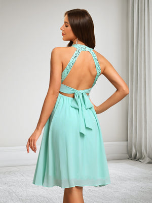 A-Line/Princess Halter Sleeveless Knee-Length Baby Shower Dresses with Sequins