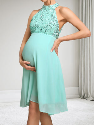 A-Line/Princess Halter Sleeveless Knee-Length Baby Shower Dresses with Sequins