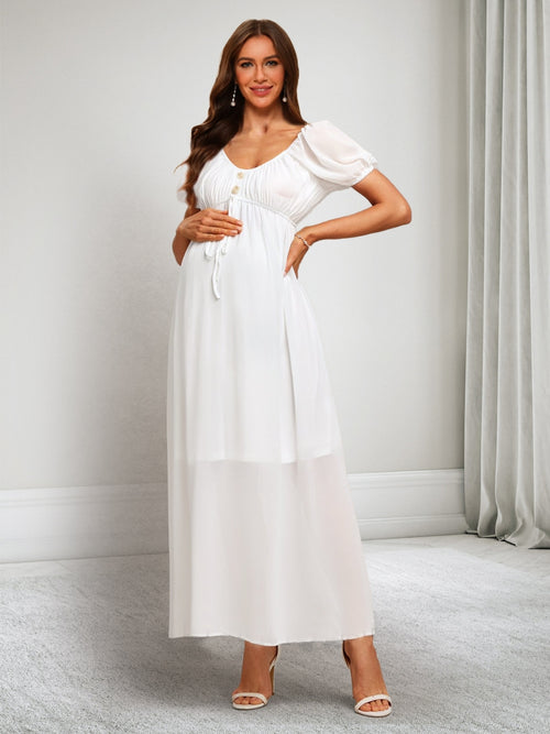 A-Line/Princess Scoop Short Sleeves Ankle-Length Baby Shower Dresses with Sash