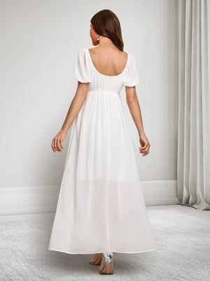 A-Line/Princess Scoop Short Sleeves Ankle-Length Baby Shower Dresses with Sash